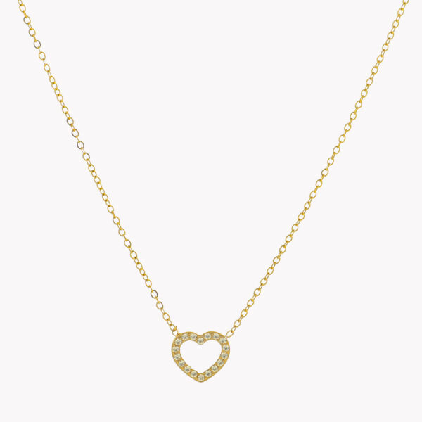 Colar em aço com fio fino com pendente em forma de coração com brilhantes  dourado Colar em aço com fio fino com pendente em forma de coração com brilhantes  dourado