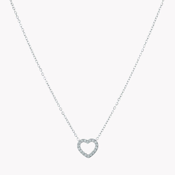 Colar em aço com fio fino com pendente em forma de coração com brilhantes prateado Colar em aço com fio fino com pendente em forma de coração com brilhantes prateado