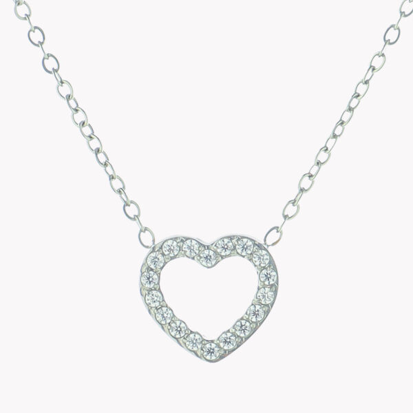 Colar em aço com fio fino com pendente em forma de coração com brilhantes prateado Colar em aço com fio fino com pendente em forma de coração com brilhantes prateado