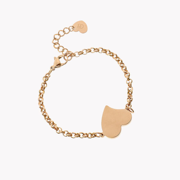 Pulseira em aço com fio grosso e pendente em forma de coração rose gold
