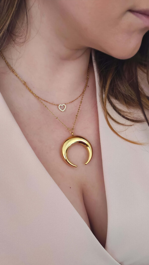 Look colar em aço com pendente em forma de lua, dourado