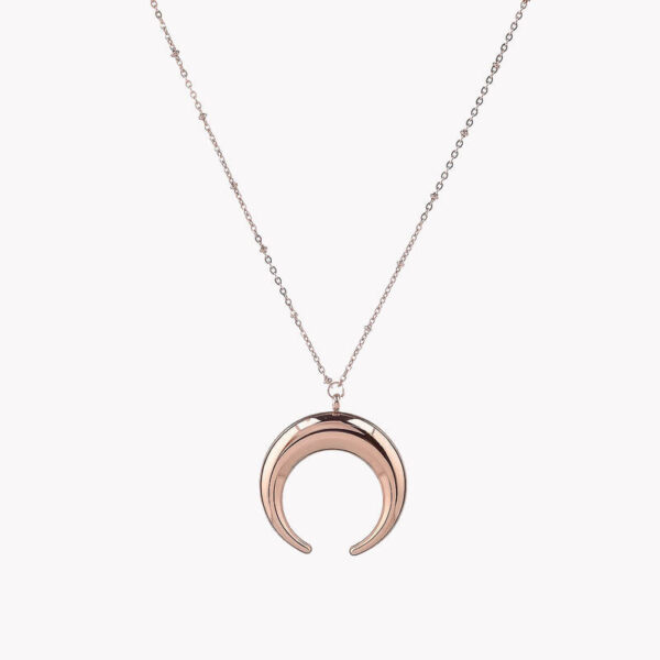 Colar em aço com pendente em forma de lua, rose gold