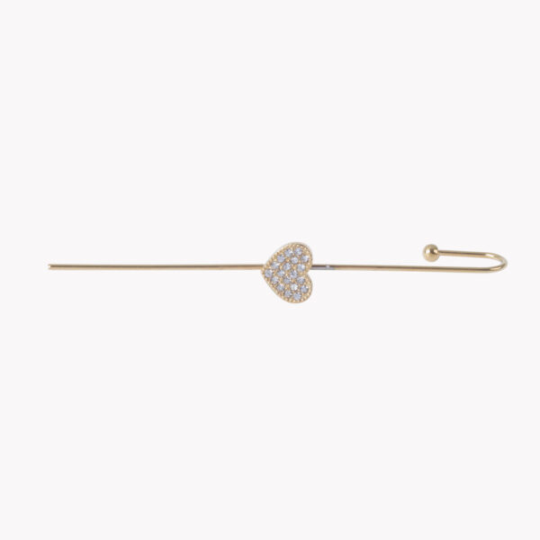 Brincos ear cuff em aço com coração cravado de brilhantes