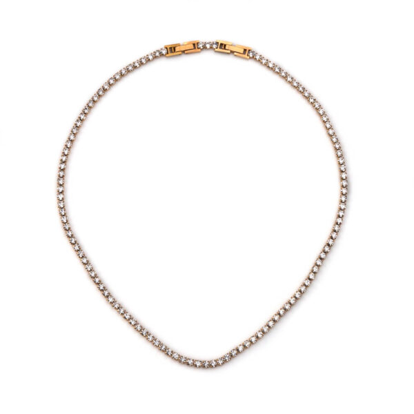 Colar em aço com pedras Strass, dourado