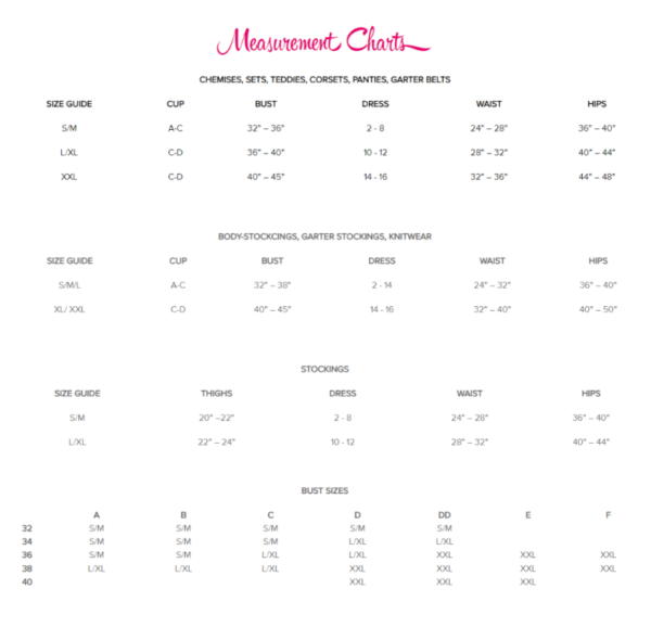 Guia de Tamanhos Lingerie Obsessive