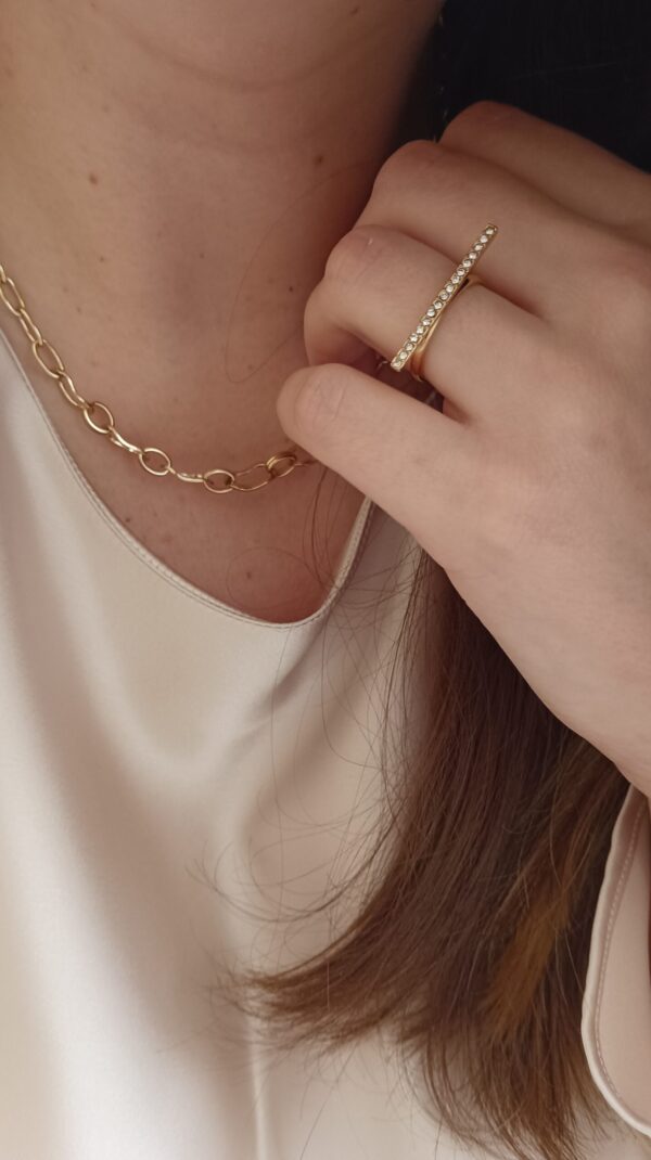 Anel ajustável em aço comprido com zirconias