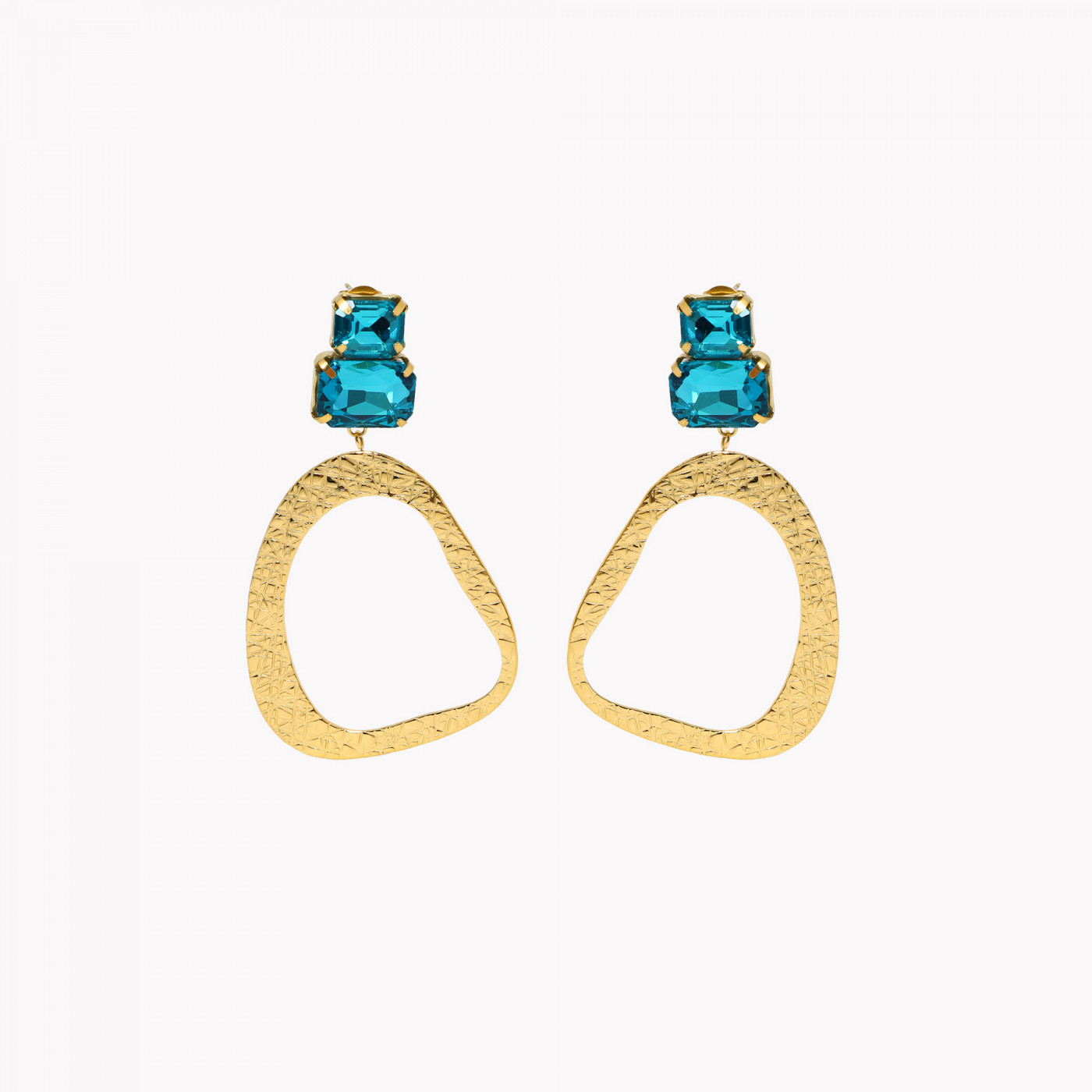 Brincos em aço ovais com brilhantes azul turquesa