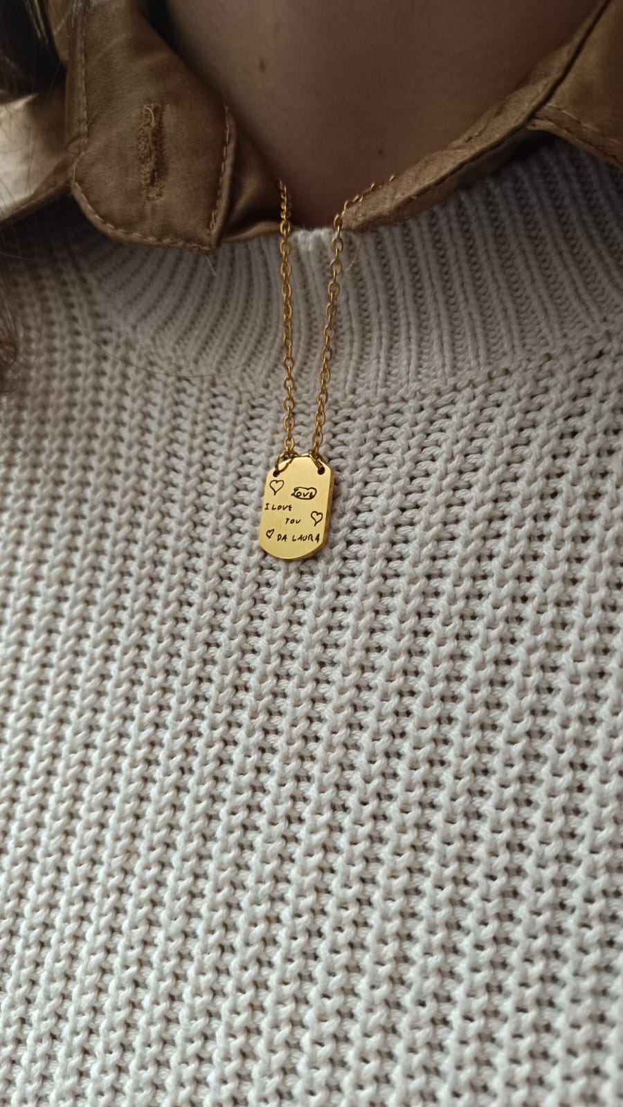 Colar em aço com medalha retangular personalizada com gravação