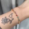 pulseira_aco_PLSS00082DR_look Pulseira em aço com brilhantes de várias dimensões e cores
