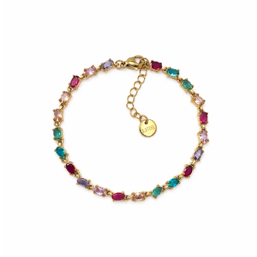 pulseira_aco_colorida_PLSS00082DR Pulseira em aço com brilhantes de várias dimensões e cores